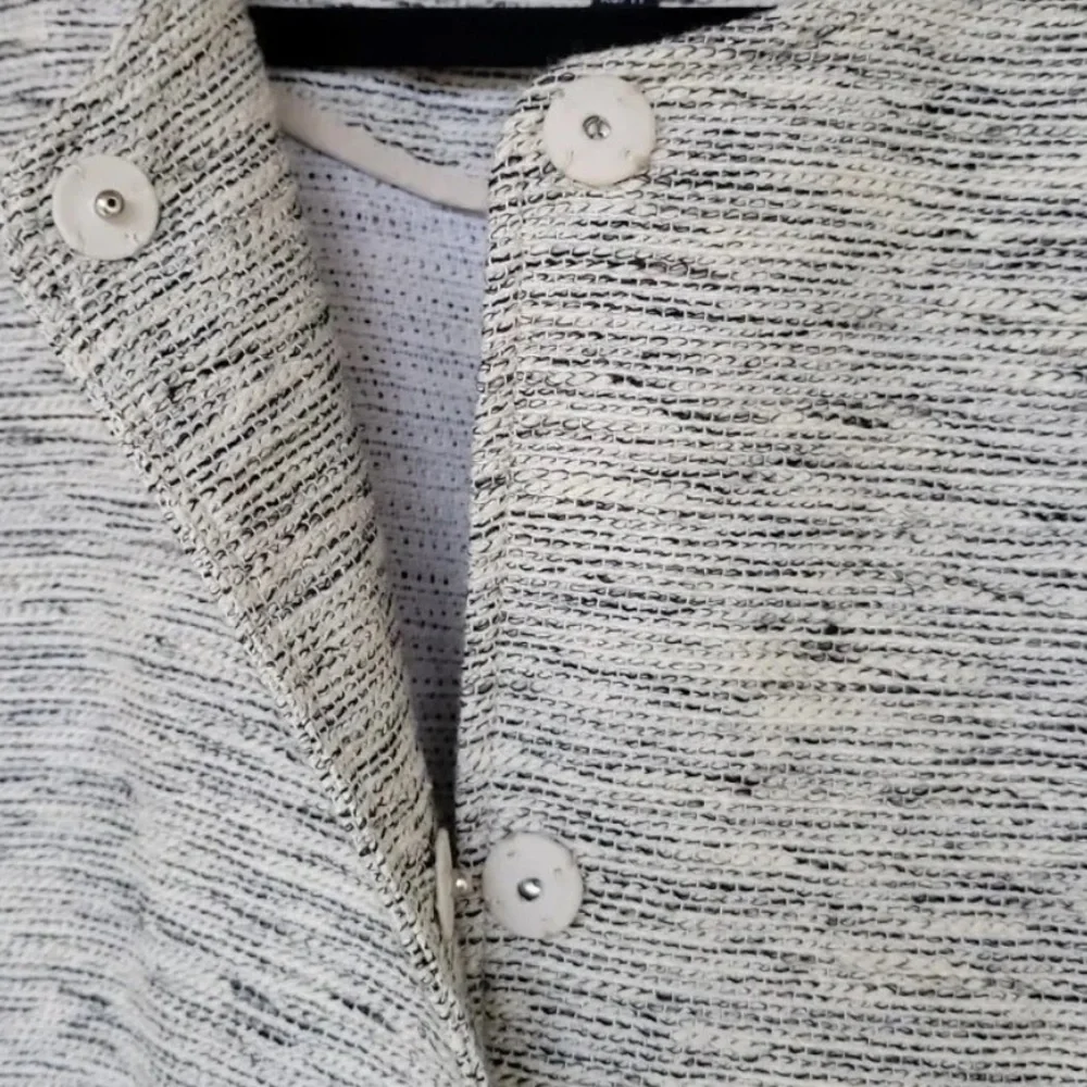 Eileen Fisher Ecru Long Knit Tweed Jacket Knit Black Cream Pockets Snap‎ XL - Picture 4 of 9